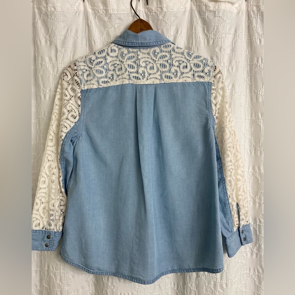 Anthropologie Lace + Chambray Blouse - Picture 3 of 7